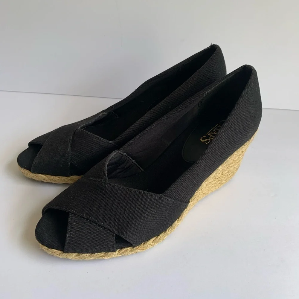 Chaps black espadrille shoes wedge heels size 8